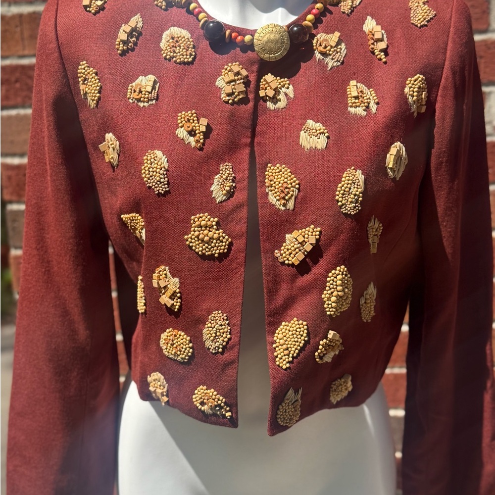 Carlisle Rust Red Embellished Beaded Cropped Jacket – Size 8